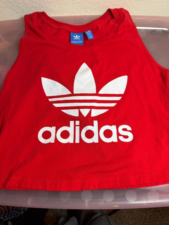 adidas Tops - adidas Red Tank with Blue Trefoil Tag